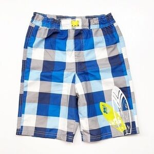 iXtreme little boys blue plaid swim trunks